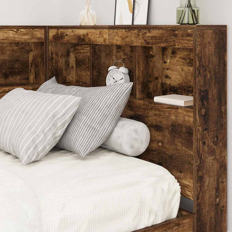 vidaXL Tároló fejtámla polcokkal tárolóval Füstölt tölgy 90 cm Faanyag