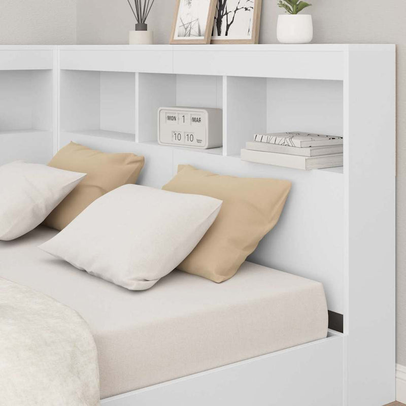 vidaXL Tároló fejtámla polcokkal fejtámlával Fehér 120 cm Faanyag