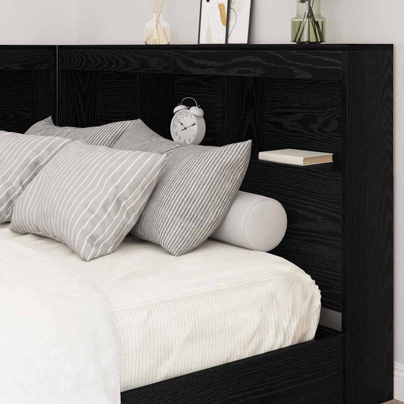 vidaXL Tároló fejtámla polcokkal tárolóval Musta tammi 120 cm Faanyag