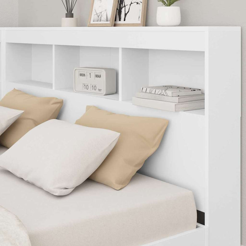 vidaXL Tároló fejtámla polcokkal fejtámlával Fehér 140 cm Faanyag