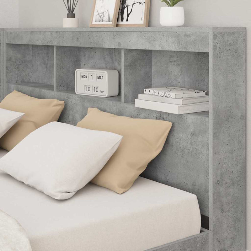 vidaXL Tároló fejtámla polcokkal tárolóval Beton szürke 140 cm Faanyag