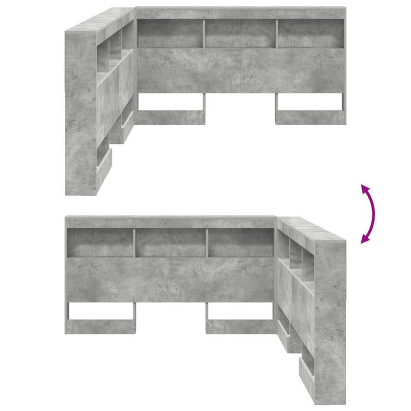 vidaXL Tároló fejtámla polcokkal tárolóval Beton szürke 140 cm Faanyag