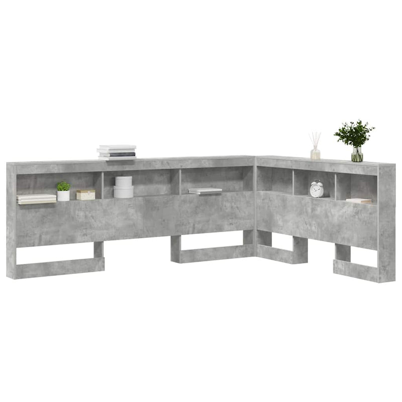 vidaXL Tároló fejtámla polcokkal tárolóval Beton szürke 140 cm Faanyag