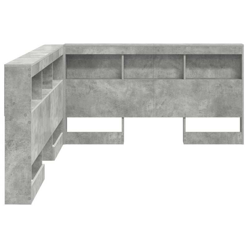 vidaXL Tároló fejtámla polcokkal tárolóval Beton szürke 140 cm Faanyag