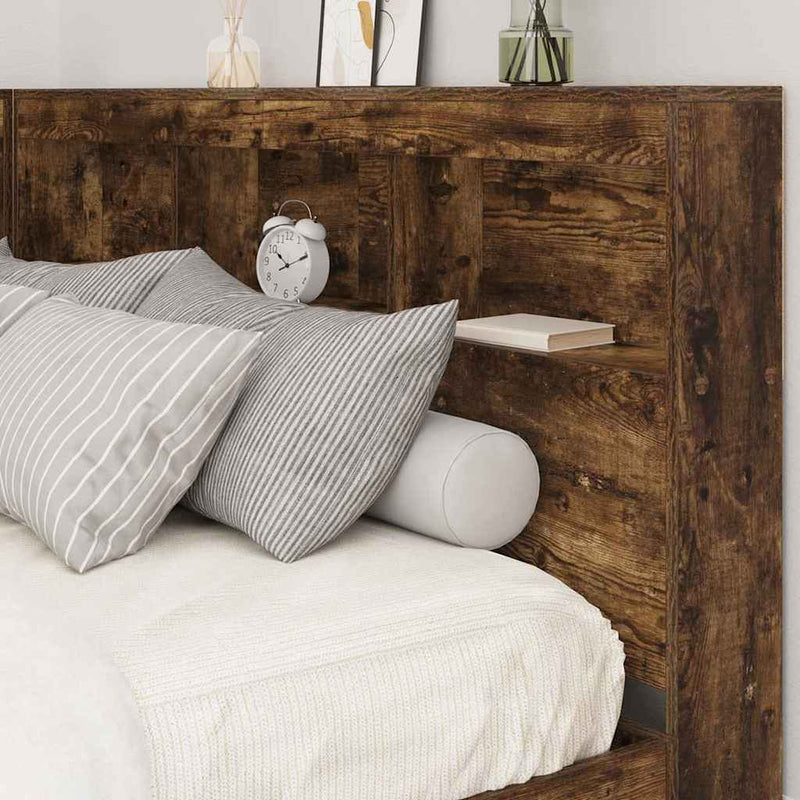 vidaXL Tároló fejtámla polcokkal Füstölt tölgy 140 cm Faanyag