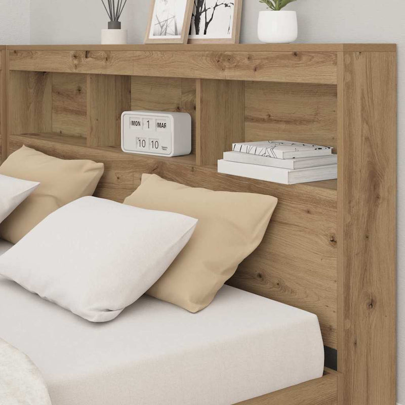 vidaXL Tároló fejtámla polcokkal kézműves tölgy 140 cm Faanyag
