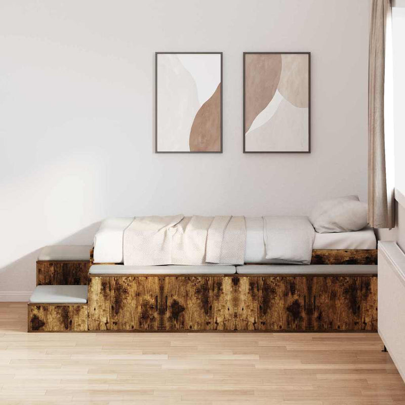 vidaXL Ágykeret tárolóval Füstölt tölgy 244 x 118 x 53.5 cm Faanyag