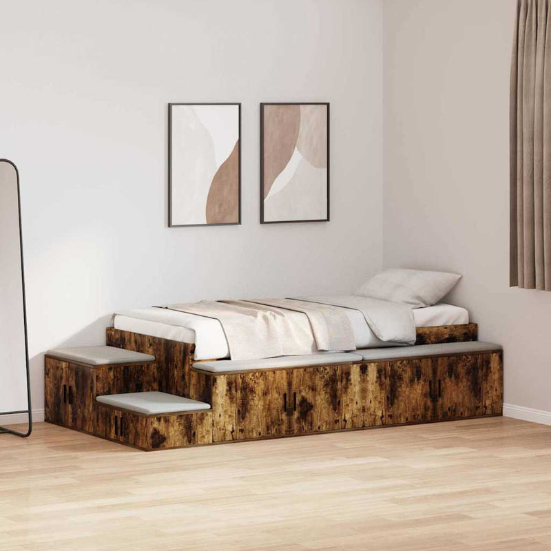 vidaXL Ágykeret tárolóval Füstölt tölgy 244 x 118 x 53.5 cm Faanyag