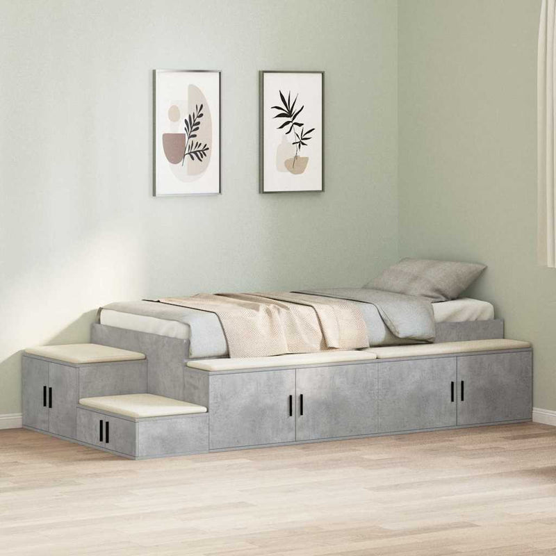 vidaXL Ágykeret tárolóval Beton Szürke 244 x 127 x 53.5 cm Faanyag