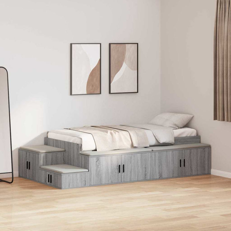 vidaXL Ágykeret tárolóval Szürke sonoma 234 x 118 x 53.5 cm Faanyag