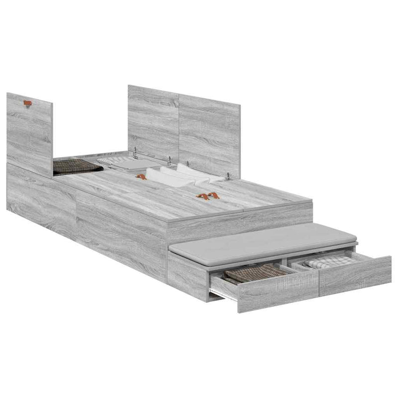 vidaXL Ágykeret tárolóval Szürke sonoma 236.5 x 80 x 31.5 cm Faanyag