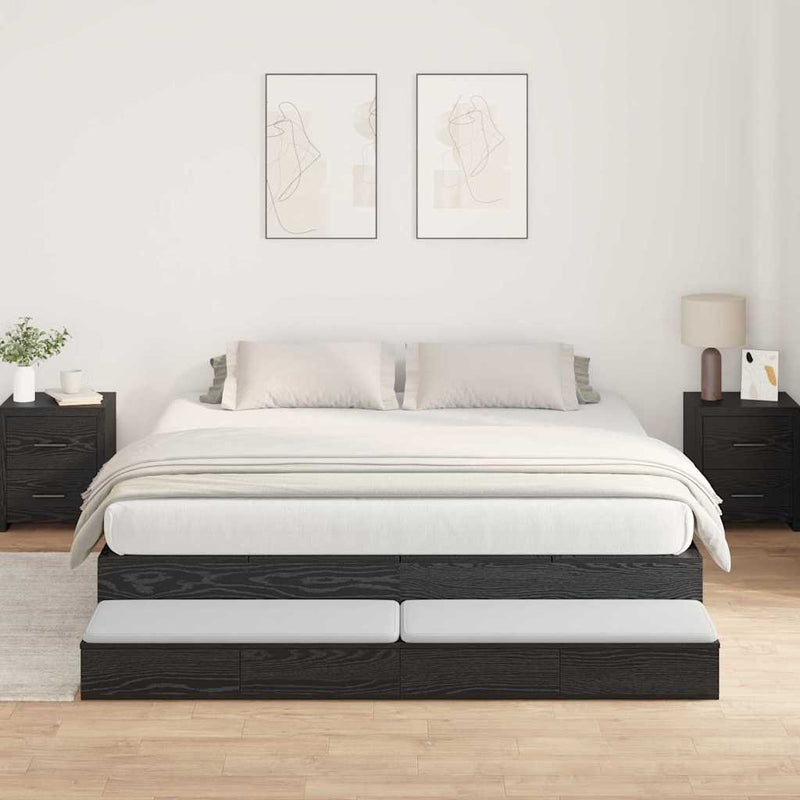 vidaXL Ágykeret tárolóval Musta tammi 236.5 x 200 x 31.5 cm Faanyag