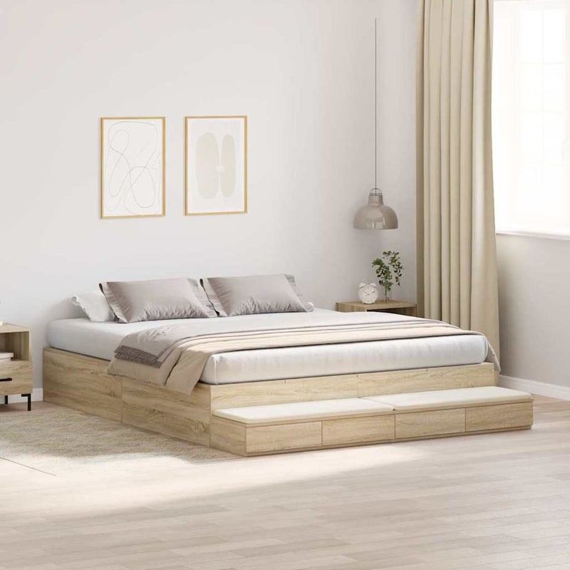 vidaXL Ágykeret tárolóval Sonoma tölgy 236.5 x 200 x 31.5 cm Faanyag