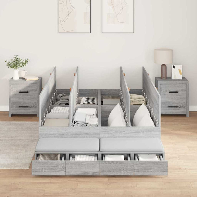vidaXL Ágykeret tárolóval Szürke sonoma 236.5 x 120 x 31.5 cm Faanyag
