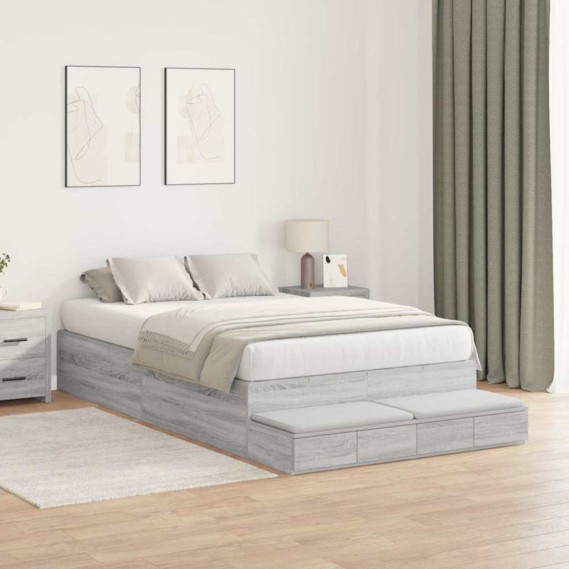 vidaXL Ágykeret tárolóval Szürke sonoma 236.5 x 120 x 31.5 cm Faanyag