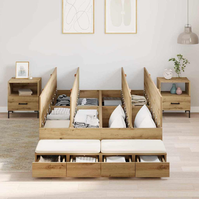 vidaXL Ágykeret tárolóval kézműves tölgy 236.5 x 120 x 31.5 cm Faanyag