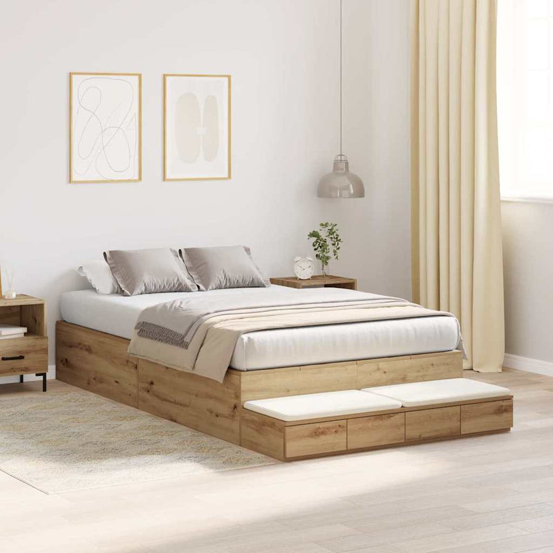 vidaXL Ágykeret tárolóval kézműves tölgy 236.5 x 120 x 31.5 cm Faanyag