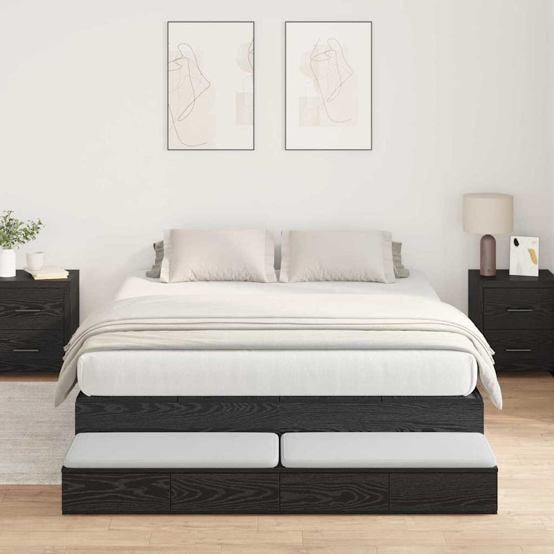 vidaXL Ágykeret tárolóval Musta tammi 236.5 x 140 x 31.5 cm Faanyag