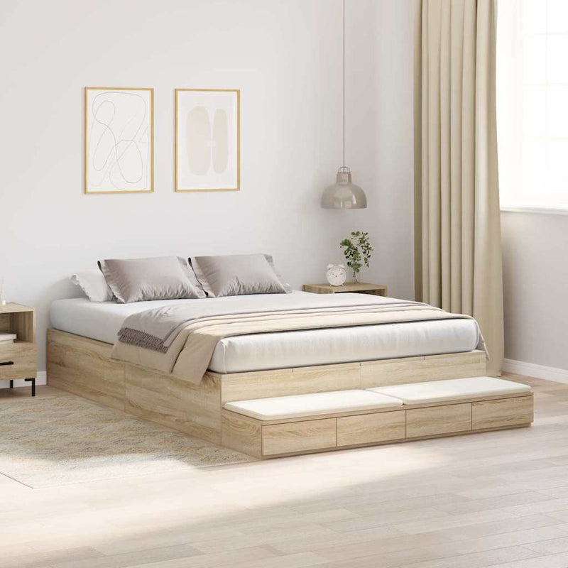 vidaXL Ágykeret tárolóval Sonoma tölgy 236.5 x 150 x 31.5 cm Faanyag