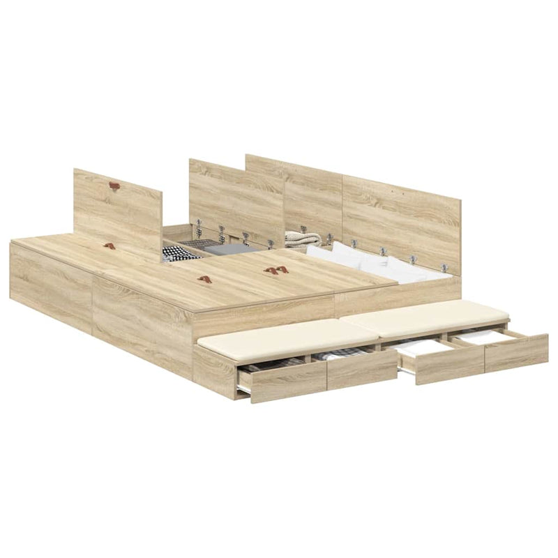 vidaXL Ágykeret tárolóval Sonoma tölgy 236.5 x 150 x 31.5 cm Faanyag