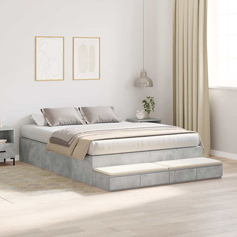 vidaXL Ágykeret tárolóval Beton Szürke 236.5 x 150 x 31.5 cm Faanyag