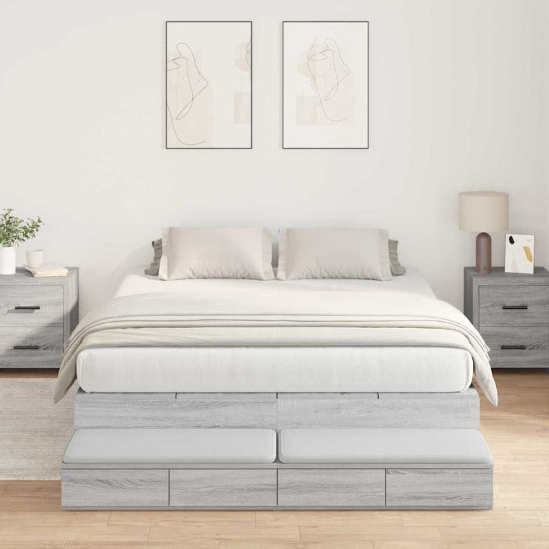 vidaXL Ágykeret tárolóval Szürke sonoma 236.5 x 160 x 31.5 cm Faanyag