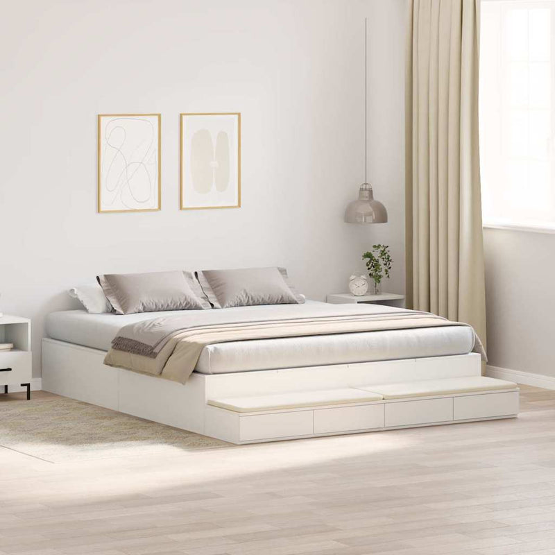 vidaXL Ágykeret tárolóval fiókkal Fehér 236.5 x 180 x 31.5 cm Faanyag