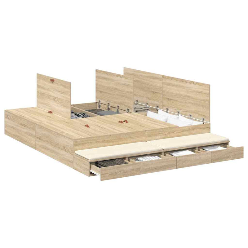 vidaXL Ágykeret tárolóval Sonoma tölgy 236.5 x 180 x 31.5 cm Faanyag