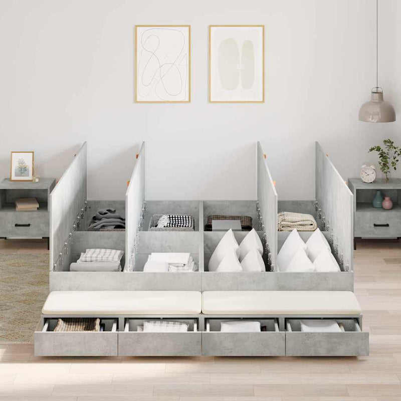 vidaXL Ágykeret tárolóval Beton Szürke 236.5 x 180 x 31.5 cm Faanyag