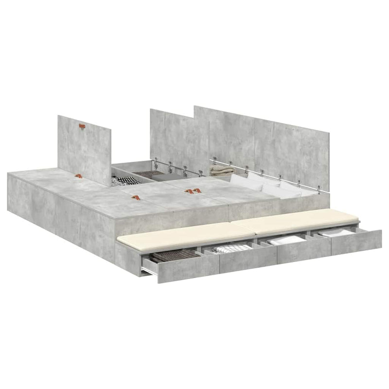 vidaXL Ágykeret tárolóval Beton Szürke 236.5 x 180 x 31.5 cm Faanyag