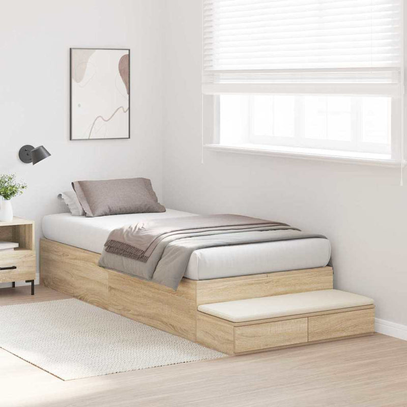 vidaXL Ágykeret tárolóval Sonoma tölgy 226.5 x 90 x 31.5 cm Faanyag