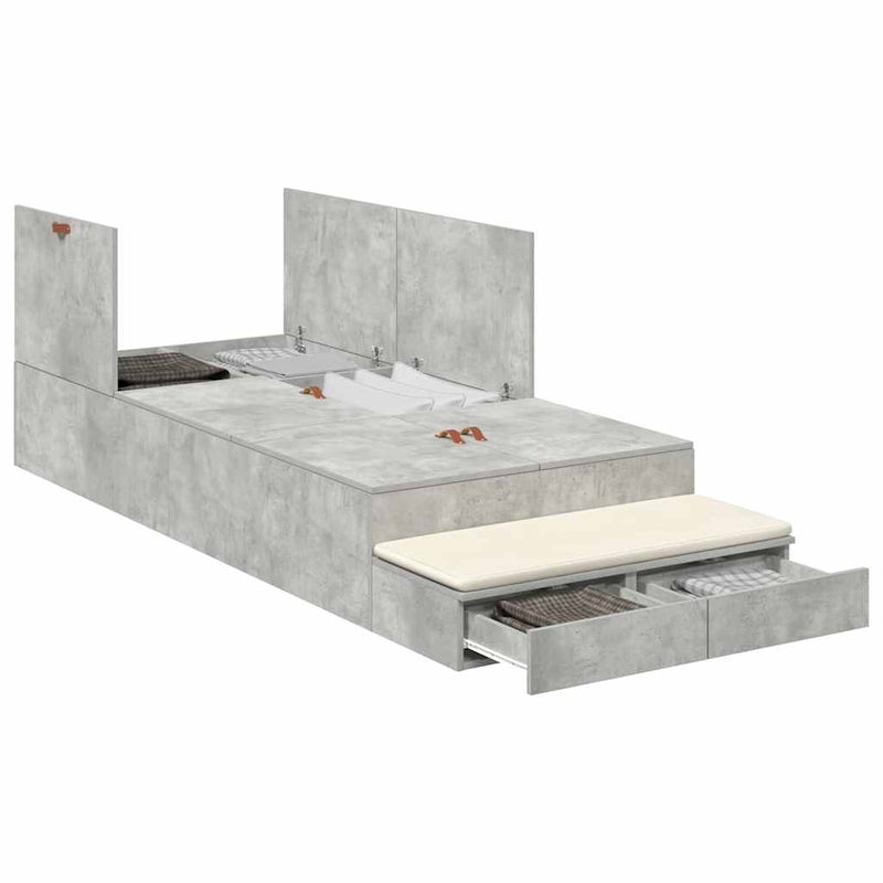 vidaXL Ágykeret tárolóval Beton Szürke 226.5 x 90 x 31.5 cm Faanyag