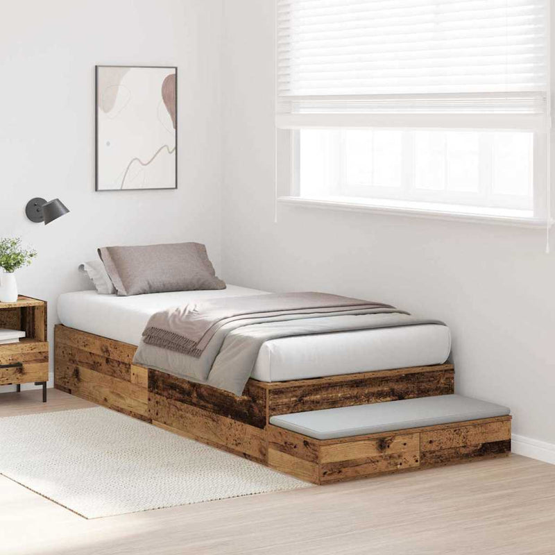 vidaXL Ágykeret tárolóval fiókkal Régi fa 226.5 x 75 x 31.5 cm Faanyag