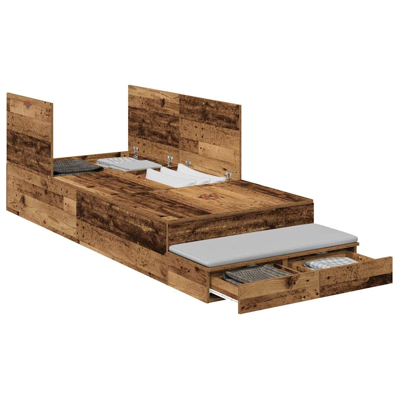 vidaXL Ágykeret tárolóval fiókkal Régi fa 226.5 x 75 x 31.5 cm Faanyag