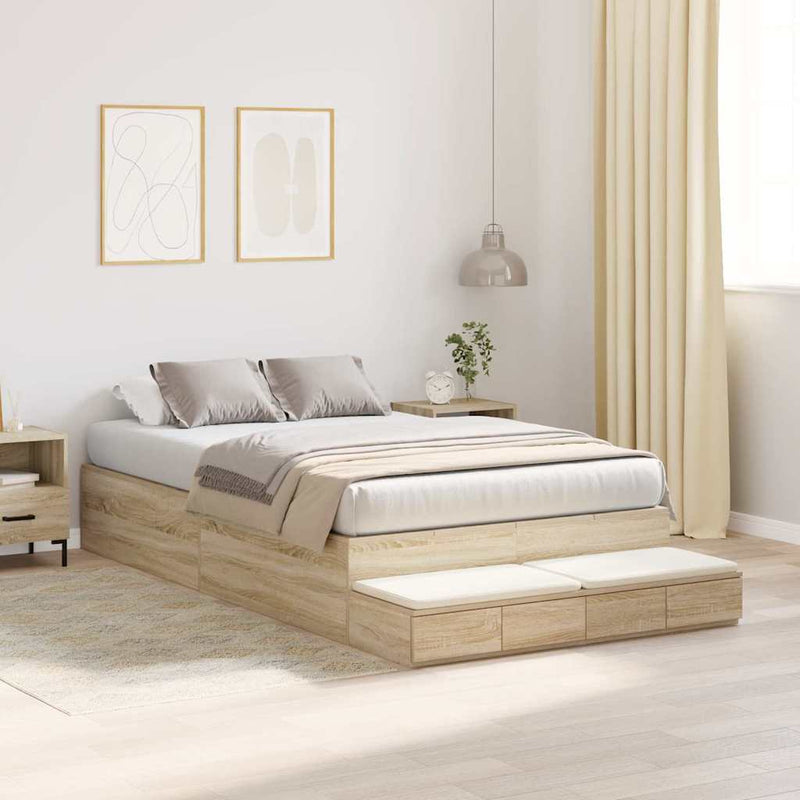 vidaXL Ágykeret tárolóval Sonoma tölgy 226.5 x 120 x 31.5 cm Faanyag