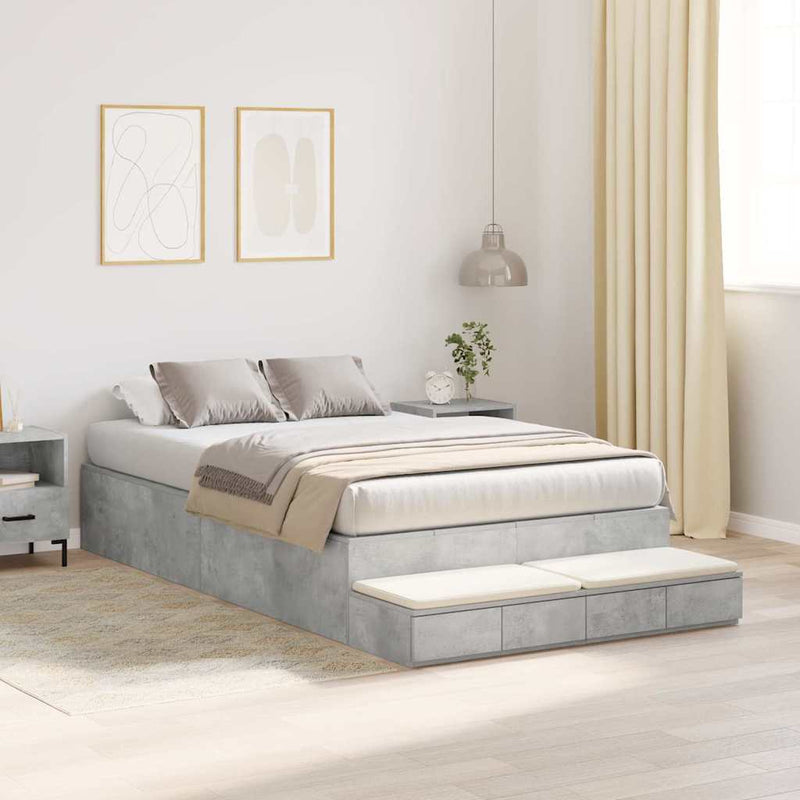 vidaXL Ágykeret tárolóval Beton Szürke 226.5 x 120 x 31.5 cm Faanyag