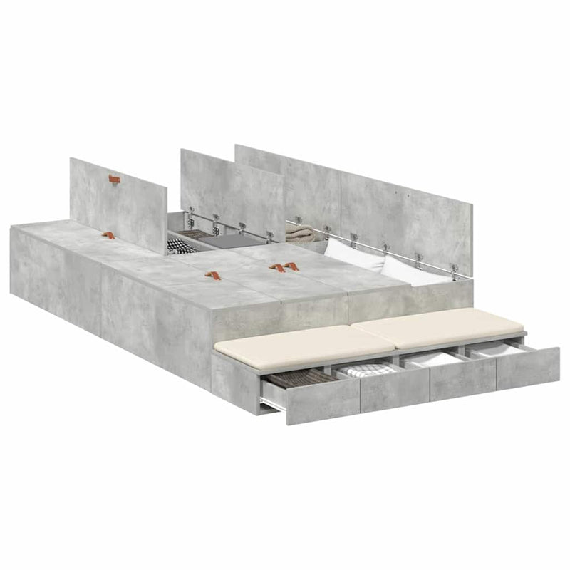 vidaXL Ágykeret tárolóval Beton Szürke 226.5 x 120 x 31.5 cm Faanyag