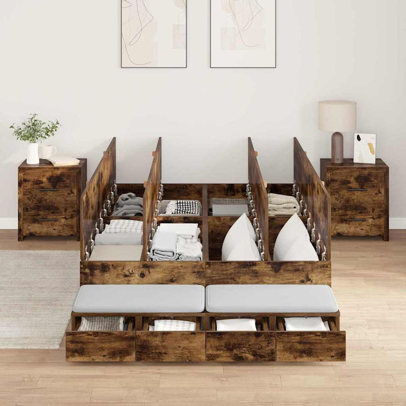 vidaXL Ágykeret tárolóval Füstölt tölgy 226.5 x 120 x 31.5 cm Faanyag