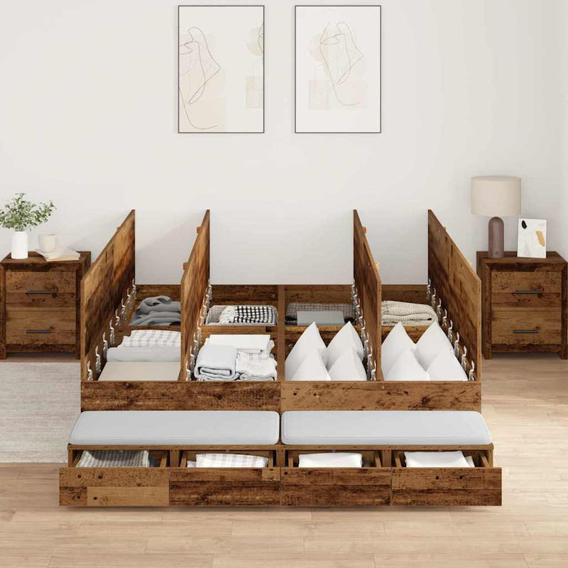 vidaXL Ágykeret tárolóval Régi fa 226.5 x 135 x 31.5 cm Faanyag