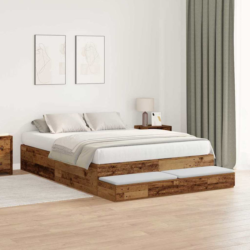 vidaXL Ágykeret tárolóval Régi fa 226.5 x 135 x 31.5 cm Faanyag