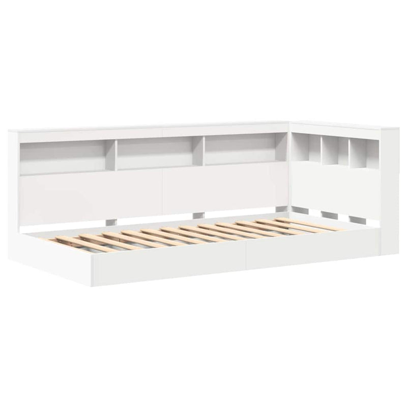 vidaXL Könyvespolcos Ágy fejtámlával Fehér 100 x 200 cm Faanyag