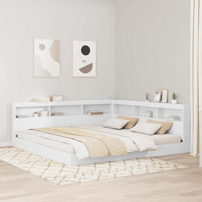 vidaXL Könyvespolcos Ágy fejtámlával Fehér 180 x 200 cm Faanyag