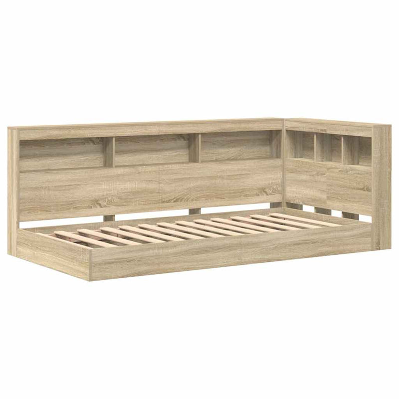 vidaXL Könyvespolcos Ágy fejtámlával Sonoma tölgy 75 x 190 cm Faanyag
