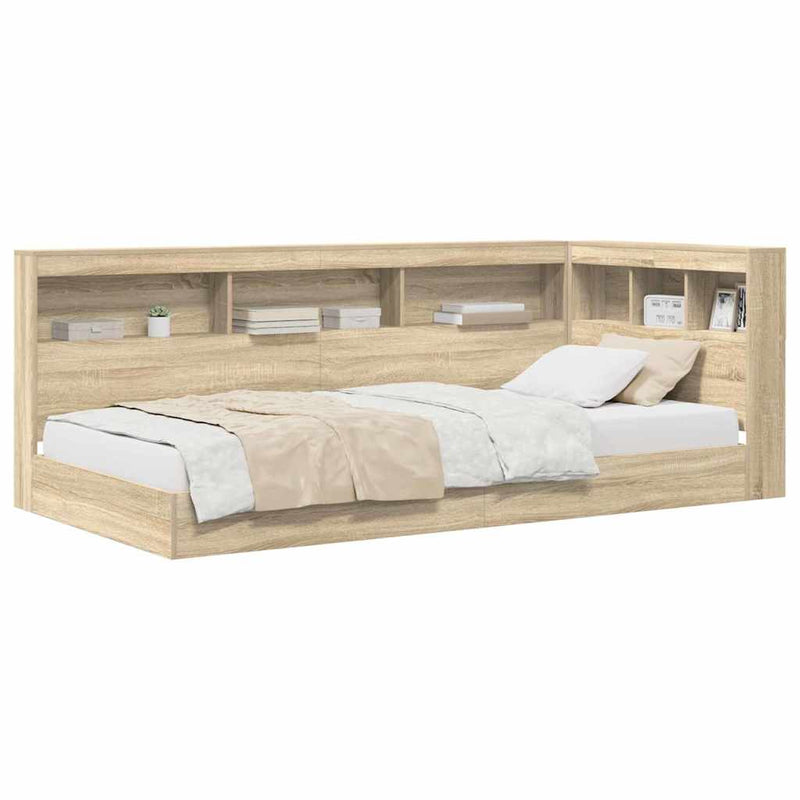 vidaXL Könyvespolcos Ágy fejtámlával Sonoma tölgy 75 x 190 cm Faanyag