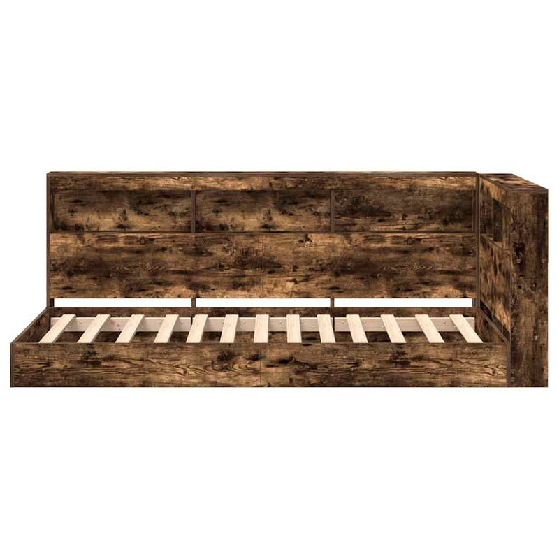 vidaXL Könyvespolcos Ágy fejtámlával Füstölt tölgy 75 x 190 cm Faanyag