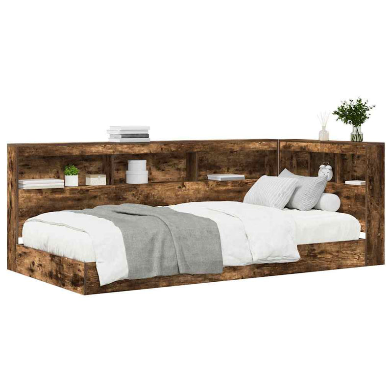 vidaXL Könyvespolcos Ágy fejtámlával Füstölt tölgy 75 x 190 cm Faanyag