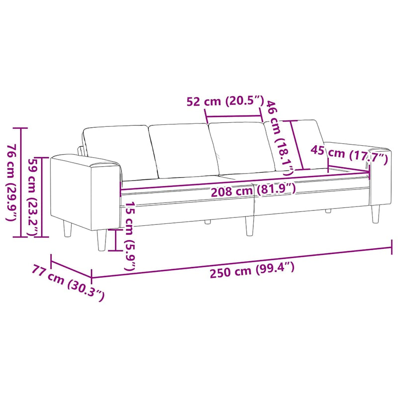 Szövet kanapé párnával Krém 208 cm Bársony anyag