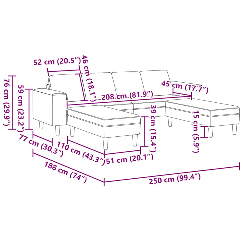 Kanapé Szett 3 pcs Fekete Bársony
