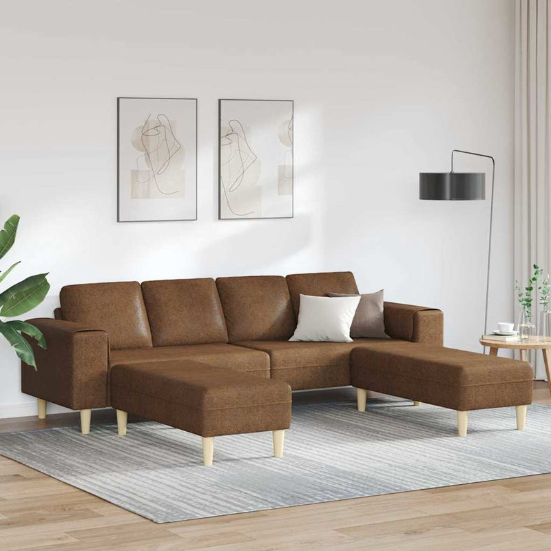 Kanapé Szett 3 pcs Barna Műbőr velúr