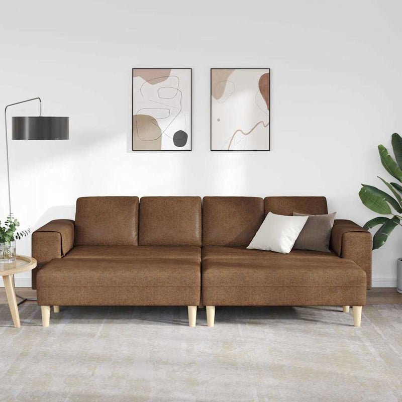 Kanapé Szett 3 pcs Barna Műbőr velúr
